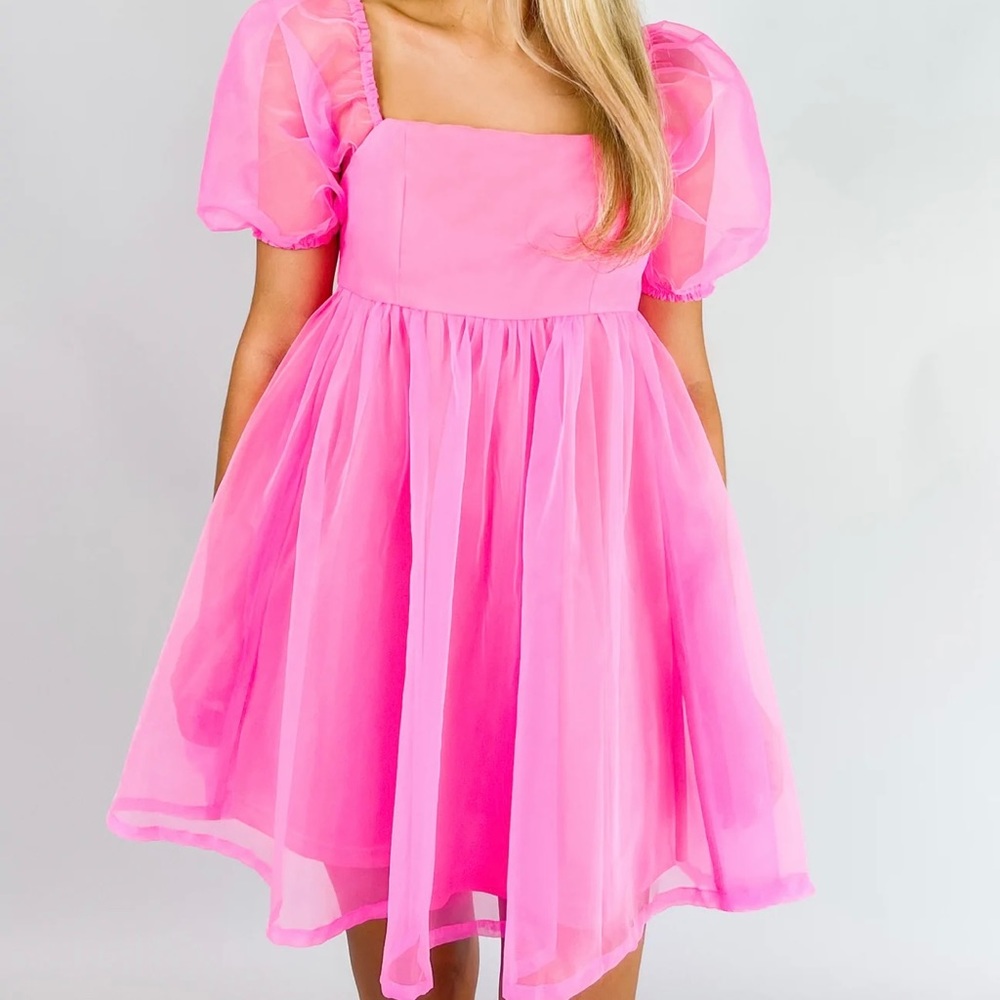 Pink babydoll puff sleeve dress